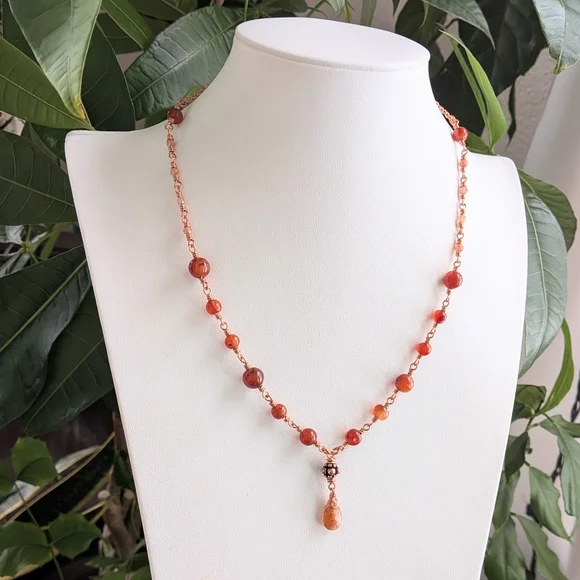 Elegant Carnelian Agate Necklace Artisan Crafted Copper Chain - Picture 9 of 15
